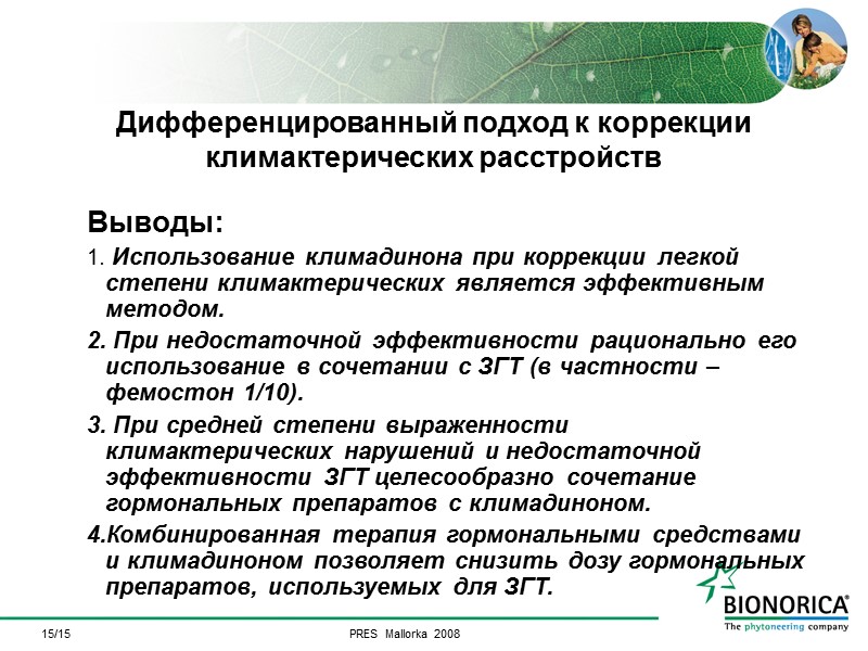 15/15         Выводы:   Использование климадинона